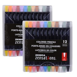 Zebra Zensations Refillable Mechanical Colored Pencils, Assorted Colors, 12 Pencils Per Pack, Set Of 2 Packs