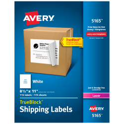 Avery® Permanent Full-Sheet Labels, 5165, Laser, 8 1/2" x 11", White, Box Of 100