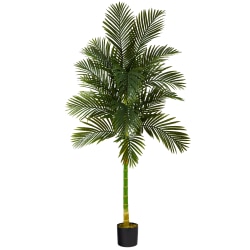 Nearly Natural Golden Cane Palm 84"H Artificial Plant With Planter, 84"H x 24"W x 24"D, Green/Black