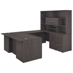 Bush Business Furniture Office 500 72"W U-Shaped Executive Corner Desk With Drawers And Hutch, Storm Gray, Standard Delivery