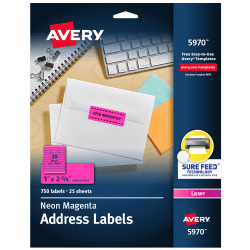 Avery® High-Visibility Permanent Laser ID Labels, 5970, 1" x 2 5/8", Neon Magenta, Pack Of 750