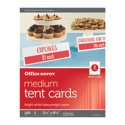 Office Depot® Brand Inkjet/Laser Tent Cards, Medium, 2 1/2" x 8 1/2", Bright White, Pack Of 100