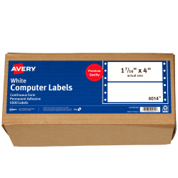 Avery® Continuous Form Permanent Address Labels, 4014, Rectangle, 4" x 1 7/16", White, Pack Of 5,000