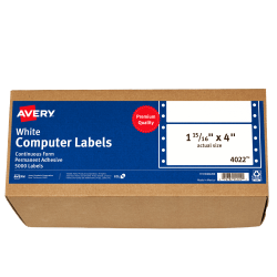 Avery® Continuous Form Permanent Address Labels, 4022, Rectangle, 4" x 1 15/16", White, Box Of 5,000