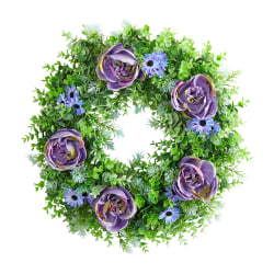 Nearly Natural Rose, Daisy and Greens 22"H Artificial Wreath, 22"H x 22"W x 5"D, Purple
