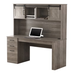 Realspace® Peakwood 65"W Computer Desk With Hutch And Wireless Charging, Smoky Brown