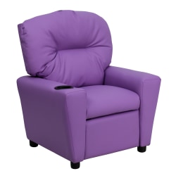 Flash Furniture Contemporary Kids Vinyl Recliner Accent Chair With Cup Holder, Lavender