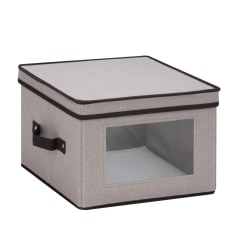Honey-Can-Do Canvas Dinnerware Storage Box, Medium Size, 8 1/2" x 12" x 12", Black/Gray