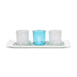 Elegant Designs Winter Wonderland Candle Holder Set, 3-1/2" x 5" x 14", Blue Frost, Set Of 3 Holders