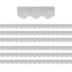 Teacher Created Resources Scalloped Border Trim Packs, 35’, Silver Sparkle, Set Of 3 Packs