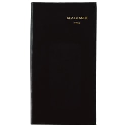 2024 AT-A-GLANCE® Fine Diary Weekly/Monthly Diary, 3" x 6", Black, January To December 2024, 720205