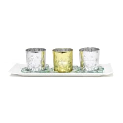 Elegant Designs Winter Wonderland Candle Holder Set, 3-1/2" x 5" x 14", Silver/Gold, Set Of 3 Holders