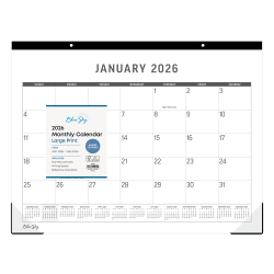 2026 Blue Sky Monthly Desk Pad Planning Calendar, 22" x 17", Large Print, January To December, 154194