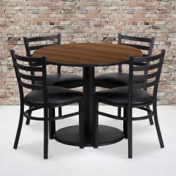 Flash Furniture Round Laminate Table Set With Round Base And 4 Ladder-Back Metal Chairs, 30"H x 36"W x 36"D, Walnut/Black