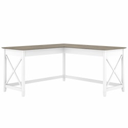 Bush Furniture Key West 60"W L-Shaped Desk, Shiplap Gray/Pure White, Standard Delivery