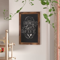 Flash Furniture Canterbury Wall-Mounted Magnetic Chalkboard Sign With Eraser, Porcelain Steel, 30"H x 20"W x 3/4"D, Torched Brown Frame