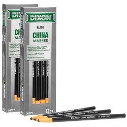 Dixon Phano China Markers, 24 Markers, Broad Point, Black Ink, 12 Markers Per Pack, Set Of 2 Packs