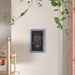 Flash Furniture Canterbury Magnetic Wall-Mount Chalkboard Sign With Eraser, Porcelain Steel, 17"H x 11"W x 3/4"D, Blue Wood Frame