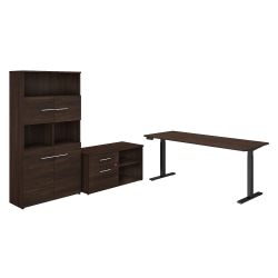 Bush Business Furniture Office 500 Electric Height-Adjustable Standing Desk With Storage And Bookcase, 72"W, Black Walnut, Standard Delivery