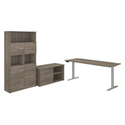 Bush Business Furniture Office 500 Electric Height-Adjustable Standing Desk With Storage And Bookcase, 72"W, Modern Hickory, Standard Delivery