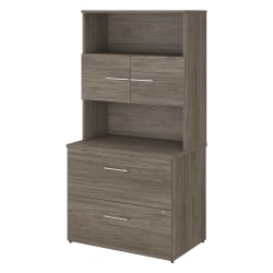 Bush Business Furniture Office 500 36"W 2-Drawer Lateral File Cabinet With Hutch, Modern Hickory, Standard Delivery - Partially Assembled