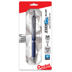 Pentel® EnerGel™ Alloy Premium Liquid Gel Pen, Medium Point, 0.7 mm, Navy/Silver Barrel, Black Ink