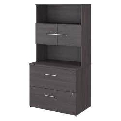 Bush Business Furniture Office 500 35-2/3"W x 23-1/3"D 2-Drawer Lateral File Cabinet With Hutch, Storm Gray, Standard Delivery - Partially Assembled
