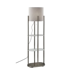 Adesso® Norman 2-Shelf Lamp, 60-1/2"H, Gray & White Shade/Brushed Steel Base