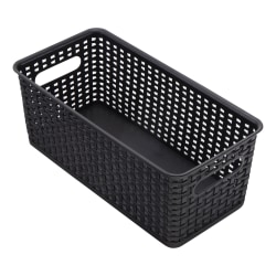 Realspace® Plastic Weave Bookshelf Bin, Small Size, Black