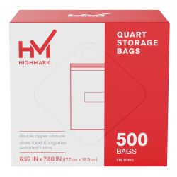 Highmark® Plastic Storage Bags, Quart Size, Clear, Pack Of 500 Bags