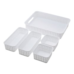 Realspace® Plastic Weave Bins, Assorted Sizes, White, Pack Of 5