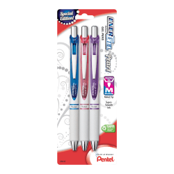 EnerGel™ Pearl Pens, Medium Point, 0.7 mm, 54% Recycled, Pearl White Barrel, Assorted Ink Colors, Pack Of 3