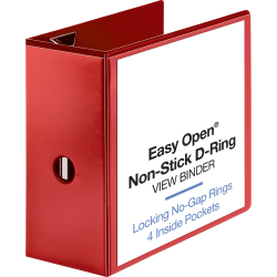 Sparco Easy-Open View 3-Ring Binder, 5" D-Rings, Red