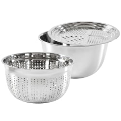 Oster 3-Piece Stainless Steel Multifunction Prep Bowl Set, Silver