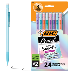 BIC® Xtra-Smooth Mechanical Pencils, Medium Point, 0.7 mm, #2 Lead, Assorted Pastel Barrel Colors, Pack Of 24 Pencils