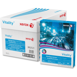 Xerox Vitality? Multi-Use Printer & Copy Paper, White, Letter (8.5" x 11"), 5000 Sheets Per Case, 24 Lb, 92 Brightness,  FSC Certified, Case Of 10 Reams