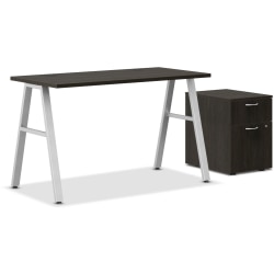 HON® Mod 48"W Table Writing Desk With Mobile Storage, Silver/Java Oak