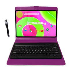 LINSAY 12  Octa Core 256GB  Storage Android 14 Tablet with Purple Style Keyboard Pen Stylus