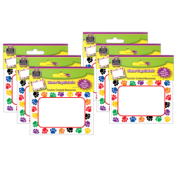 Teacher Created Materials Name Tags, Colorful Paw Prints, 2-1/2"H x 3-1/2"W, 36 Name Tags Per Pack, Set Of 6 Packs