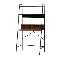 Baxton Studio Palmira 33"W Modern Industrial 33"W Writing Desk With Shelves, Walnut Brown/Black