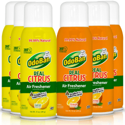 OdoBan Real Citrus Air Freshener 360° Spray, Lemon And Orange, 10 Oz, Pack Of 6 Bottles