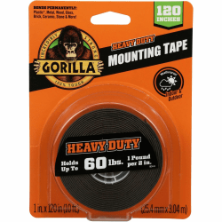Gorilla Heavy Duty Mounting Tape - 10 ft Length x 1" Width - Black - 1 Each