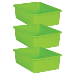 Teacher Created Resources Large Plastic Storage Bins, 5"H x 11-1/2"W x 16-1/4"D, Lime, Pack Of 3 Bins
