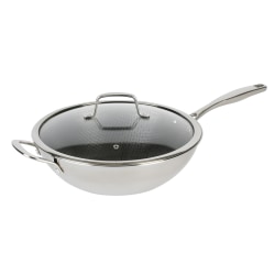 Kenmore Elite Luke Non-Stick Tri-Ply Stainless Steel Wok With Glass Lid, 12", Silver