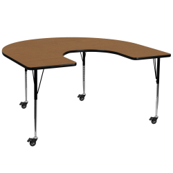 Flash Furniture Mobile Height Adjustable Thermal Laminate Horseshoe Activity Table, 30-3/8"H x 60''W x 66"D, Oak