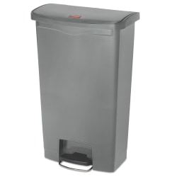 Rubbermaid® Commercial Slim Jim Streamline Resin Step-On Container, Front Step Style, 18 gal, Polyethylene, Gray