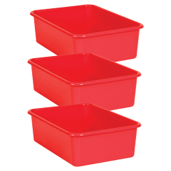 Teacher Created Resources Large Plastic Storage Bins, 5"H x 11-1/2"W x 16-1/4"D, Red, Pack Of 3 Bins