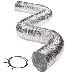 Deflecto 3-Ply 4" x 8' Class 1 Flexible Aluminum Duct With Spring Clamps, Silver, FLXC0408