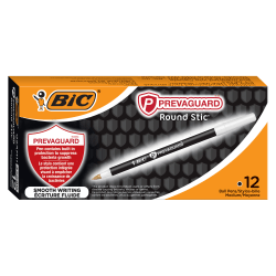 BIC® Prevaguard Round Stic Pens With Antimicrobial Additive, Medium Point, 1.0 mm, Black Barrel, Black Ink, Set Of 12 Pens