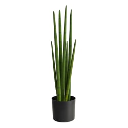 Nearly Natural Sansevieria Snake 23"H Artificial Plant With Planter, 23"H x 4"W x 4"D, Green/Black